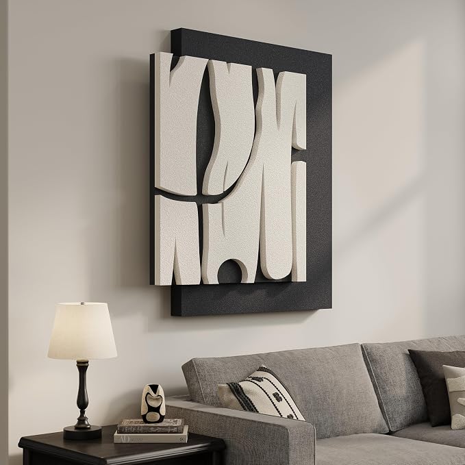 3D Black and White Abstract Wall Art, Modern Textured Artwork for Walls | Sandstone Textured Paintings, Abstract Line Design, Living Room Bedroom Dining Room Office Decor - Image 4