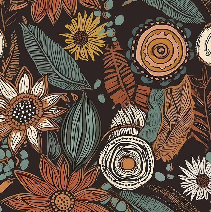 Laatse Boho Wallpaper Peel and Stick 17.5"x78.7",Brown Orange Contact Paper | Self Adhesive/Removable/Waterproof/Thick Vinyl Wall Paper for Bathroom Bedroom Shelf Cabinet Drawer,Prepasted,Easy Peel by Laatse