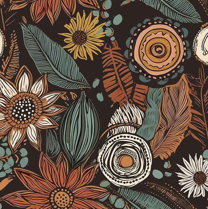 Laatse Boho Wallpaper Peel and Stick 17.5"x118",Brown Orange Contact Paper | Self Adhesive/Removable/Waterproof/Thick Vinyl Wall Paper for Bathroom Bedroom Shelf Cabinet Drawer,Prepasted,Easy Peel by Laatse
