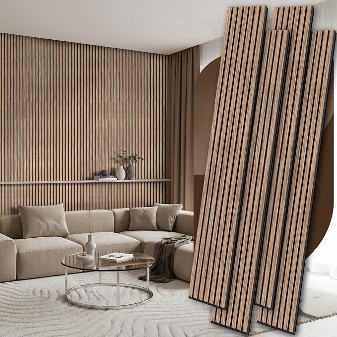 4 Pack Wood Panels for Wall, 106.3" × 11" Wood Slat Acoustic Panels for Wall, Soundproof Panels, 3D Fluted Panels for Interior Wall Decor (Natural Walnut) by Ritollo