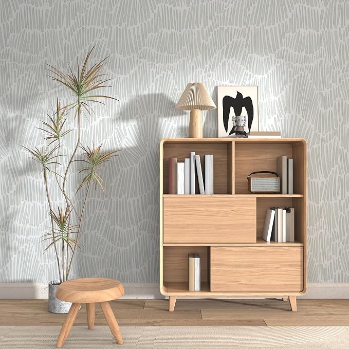 Theper Green Peel and Stick Wallpaper Modern Striped Wallpaper 17.3"×197" | Boho Self Adhesive Removable Wallpapers for Bedroom Waterproof Wall Paper Vinyl White and Green Contact Paper for Cabinets - Image 2