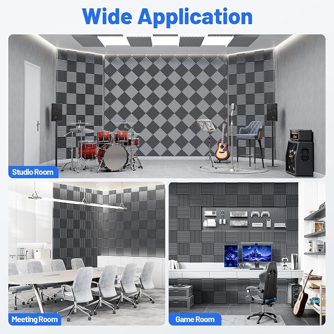 Self-Adhesive Sound Proof Foam Panels For Walls High Density Acoustic Panel | 36 Pack Soundproof Wall Panels Fast-Expanding, 2”×12”×12” Sound Dampening Absorbing Panel for Gaming Studio Decor - Black - Image 7