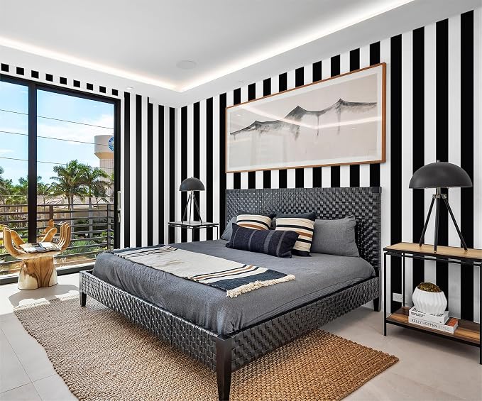 Guvana 472.4"x17.7" Striped Peel and Stick Wallpaper Black and White Self-Adhesive Wallpaper Removable Contact Paper Waterproof Wall Paper for Livingroom Cabinets Shelves Drawer Liner Decor Vinyl Roll - Image 6