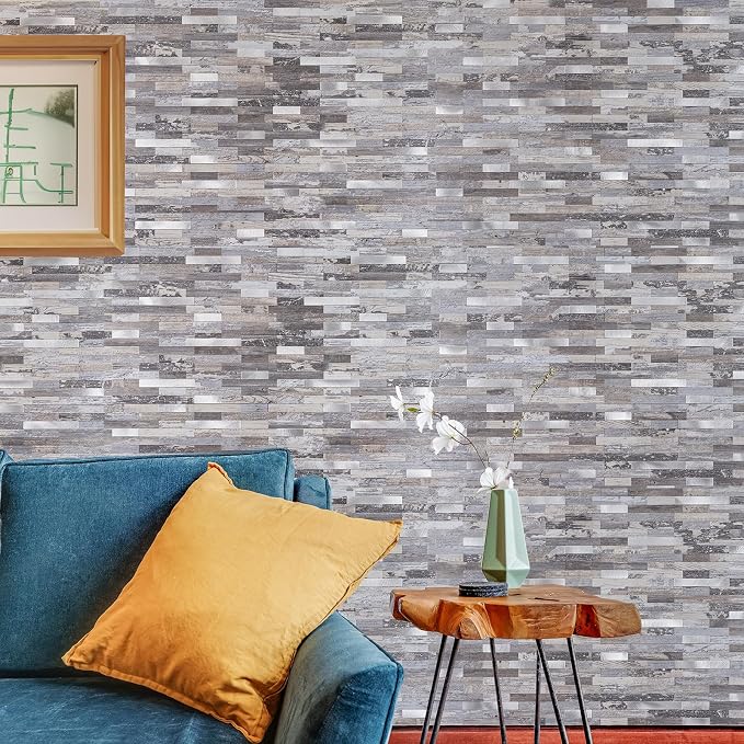 StyloVue 2 Sheets Peel and Stick Backsplash, Distressed Wood with Metal Silver Self Adhesive Wall Tiles Upgrade Your Kitchen Backsplash, RV, Fireplace - Image 5
