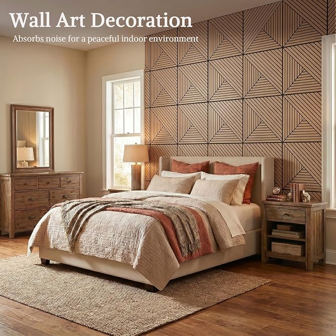 Acoustic Wall Panels, 8 Piece 23.62"X 23.62" PVC Peel and Stick Wall Panels | High-Density Polyester Fiber Self Adhesive Soundproofing for Interior Wall Décor, Recording Studios, Teak - Image 7