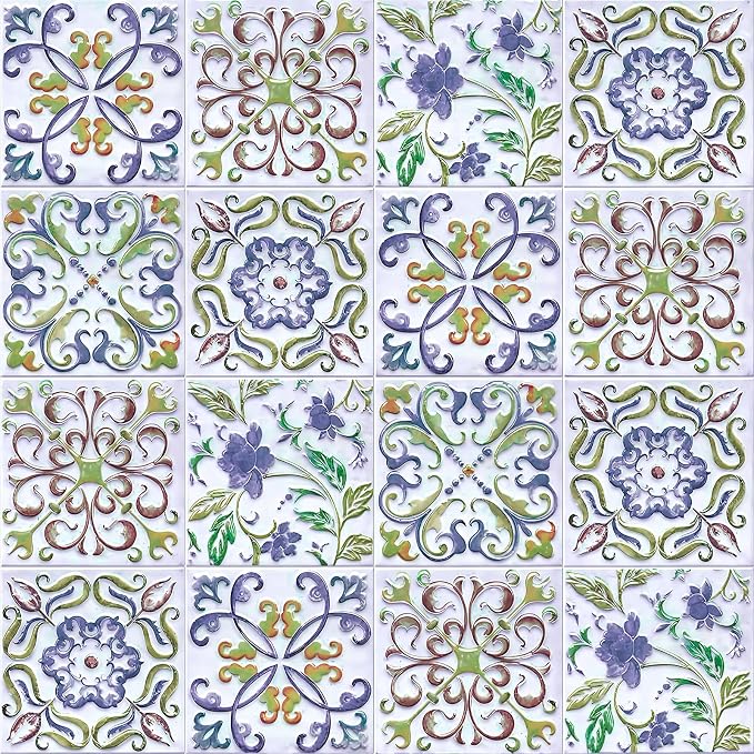 Wudnaye Blue Tile Peel and Stick Backsplash Wallpaper for Kitchen 17"×118" | Faux Tile Contact Paper Vintage Boho Self Adhesive Wallpaper Peel and Stick Tile Pattern Waterproof Removable Wall Paper by Wudnaye