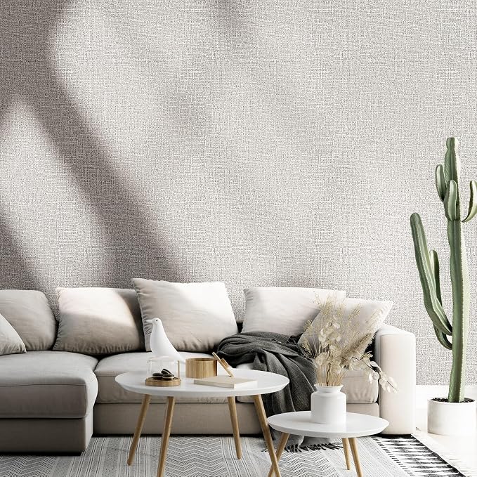 WADILE Grasscloth Peel and Stick Wallpaper 15.7in x 196.8in Light Gray | Textured contact paper, Faux linen, Vinyl material, Cabinets, Self adhesive - Image 3
