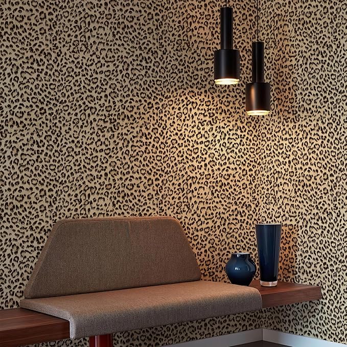 JiffDiff Leopard Print Peel and Stick Wallpaper, Waterproof Removable Self Adhesive Textured Wall Paper, Yellow Unique Funky Cheetah Contact Paper for Bedroom and Bathroom 800"X17.3"(96.2 sq. ft) - Image 7