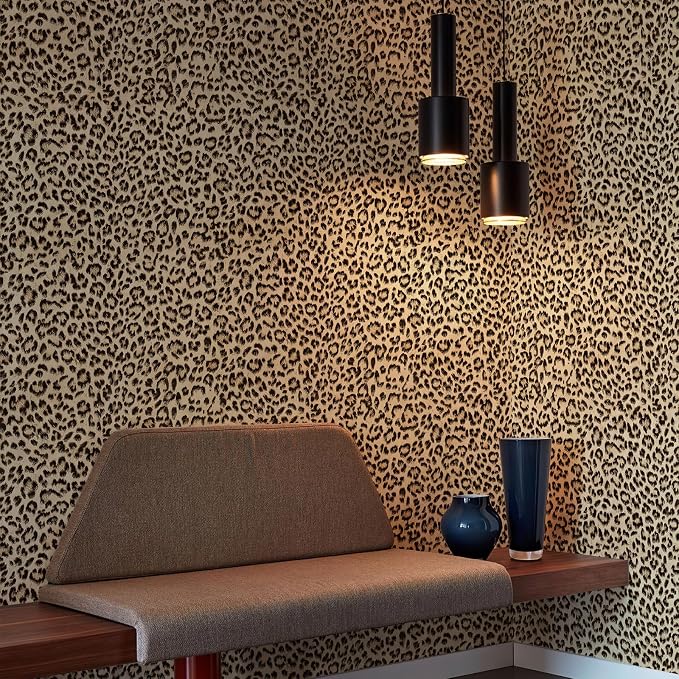 JiffDiff Leopard Print Peel and Stick Wallpaper, Waterproof Removable Self Adhesive Textured Wall Paper, Yellow Unique Funky Cheetah Contact Paper for Bedroom and Bathroom 240"X17.3"(28.8 sq. ft) - Image 6