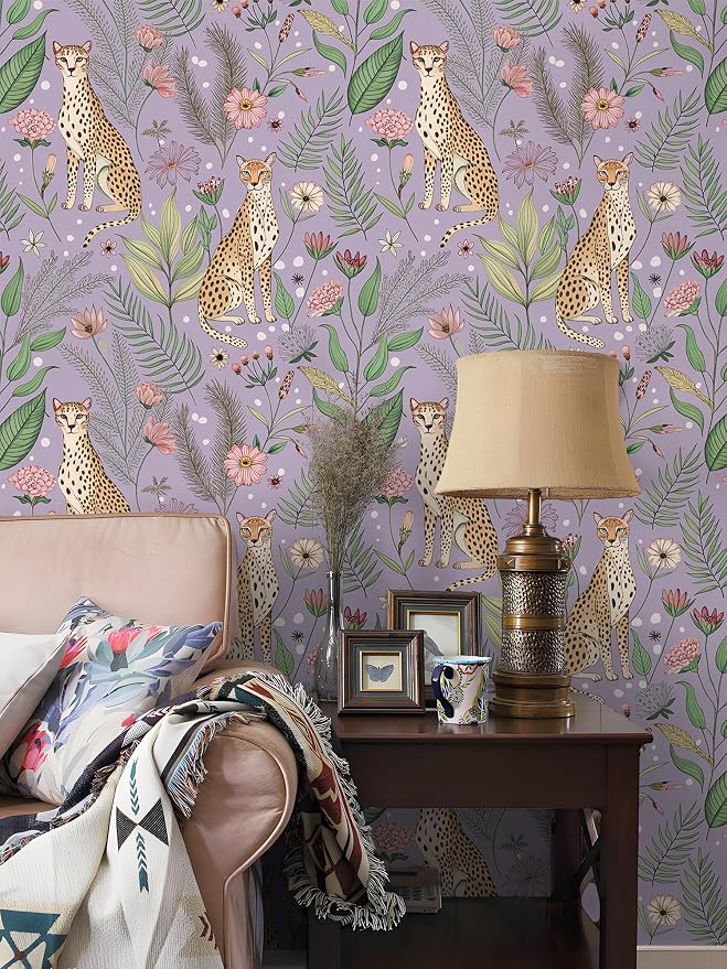 Floralplus Wallpaper Peel and Stick Removable Tropical Animal Wallpaper | Cheetah Wallpapers,Renter Friendly Textured Stick On Contact Paper for Bedroom 17.5 x 118 in - Image 6