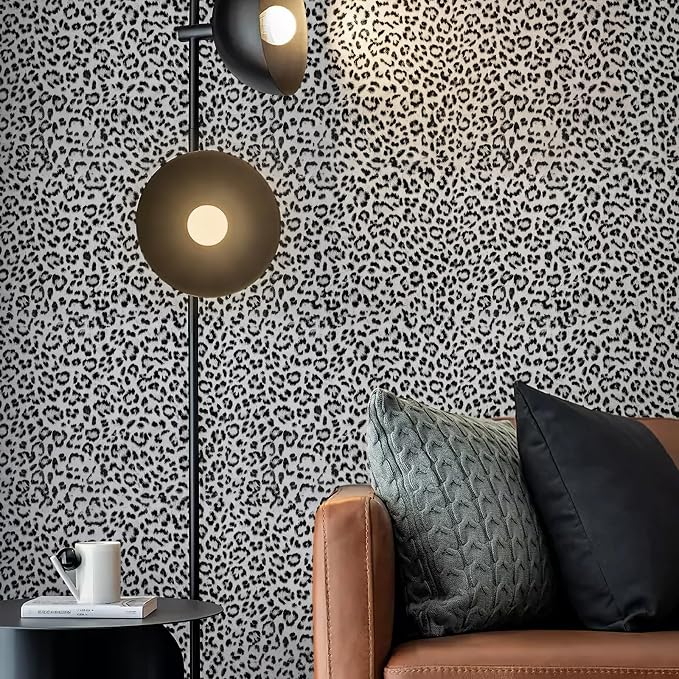 Leopard Print Peel and Stick Wallpaper, Waterproof Removable Self Adhesive Textured Wall Paper, Black and White Unique Funky Cheetah Contact Paper for Bedroom and Bathroom 480"X17.3"(57.6 sq. ft) - Image 5