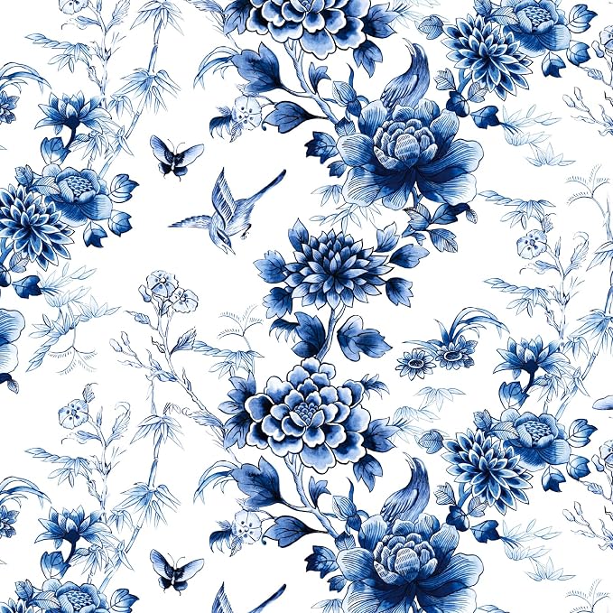 RUSPEPA Peel and Stick Wallpaper - Blue Flower White Design Self Adhesive Removable Wallpaper Decorative Waterproof Contact Paper for Cabinets, Walls - 17.3 Inch x 3.28 Feet by RUSPEPA