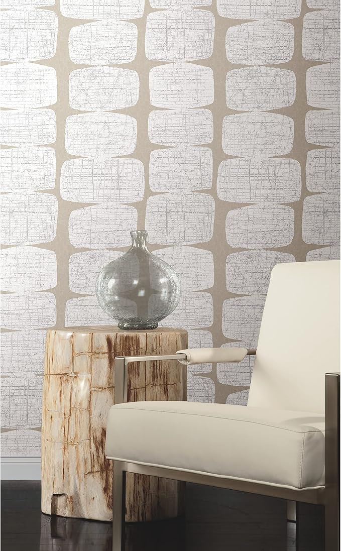 RoomMates RMK12347PL Mid-Century Beads Peel and Stick Wallpaper, Tan, White - Image 9