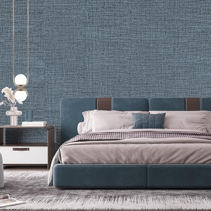 Blue Gray Grasscloth Peel and Stick Wallpaper 17.3"x300" Faux Linen Textured Contact Paper Removable Self Adhesive Vinyl Wallpaper for Bedroom Bathroom Kitchen Cabinets - Image 7
