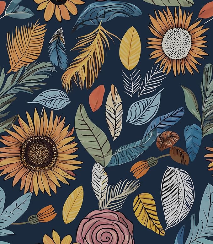 Laatse Boho Wallpaper Peel and Stick 17.5"x393", Blue Yellow Contact Paper | Self Adhesive/Removable/Waterproof/Thick Vinyl Wall Paper for Bathroom Bedroom Shelf Cabinet Drawer,Prepasted,Easy Peel by Laatse