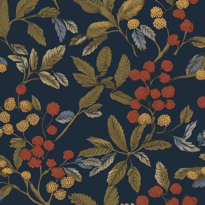 Laatse Navy Floral Leaf Vintage Green Wallpaper Peel and Stick 17.5"x393.7" | Self Adhesive/Removable/Waterproof/Thick Vinyl Contact Paper for Bathroom Bedroom Shelf Cabinet Drawer,Prepasted,Easy Peel by Laatse