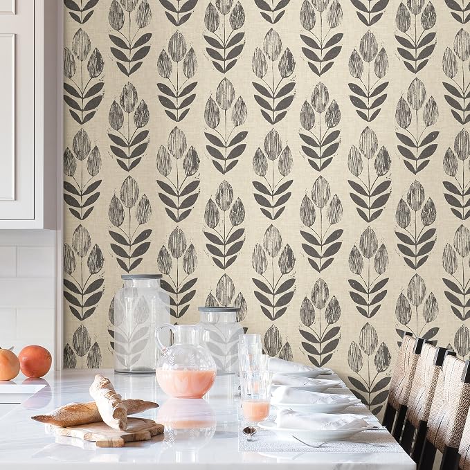NuWallpaper Folk Tulip Peel and Stick Wallpaper, Neutral, Textured Removable Wallpaper, 20.5 in x 18 ft - Image 2