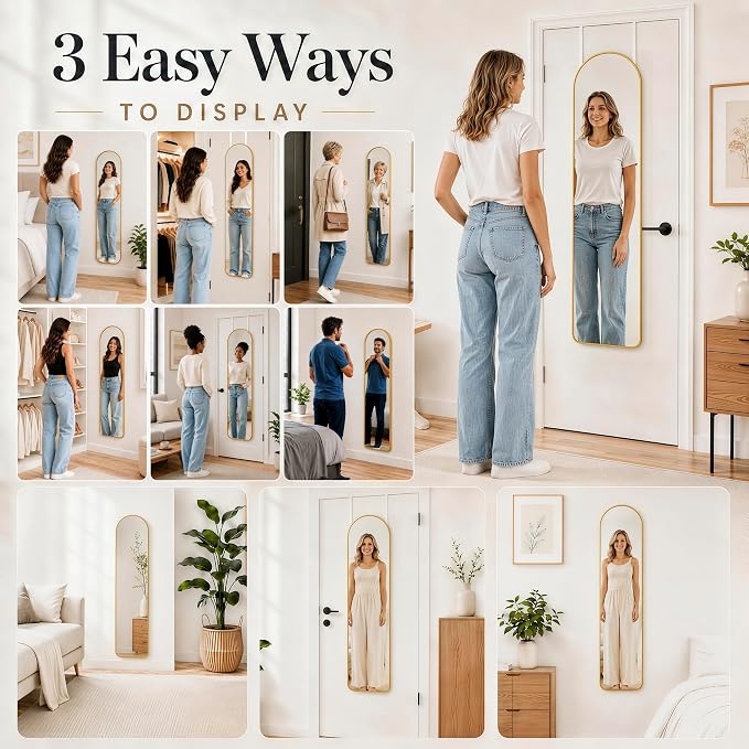 SCWF-GZ 47x14 Full Length Mirror Over the Door Hang or Wall Mounted Gold - Image 6