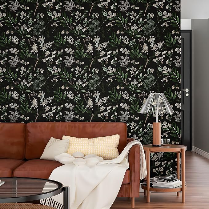 Laatse Vintage Dark Green Floral Leaf Peel and Stick Wallpaper 17.5"x393" | Self Adhesive/Removable/Waterproof/Thick Vinyl Contact Paper for Bathroom Bedroom Shelf Cabinet Drawer,Prepasted,Easy Peel - Image 5