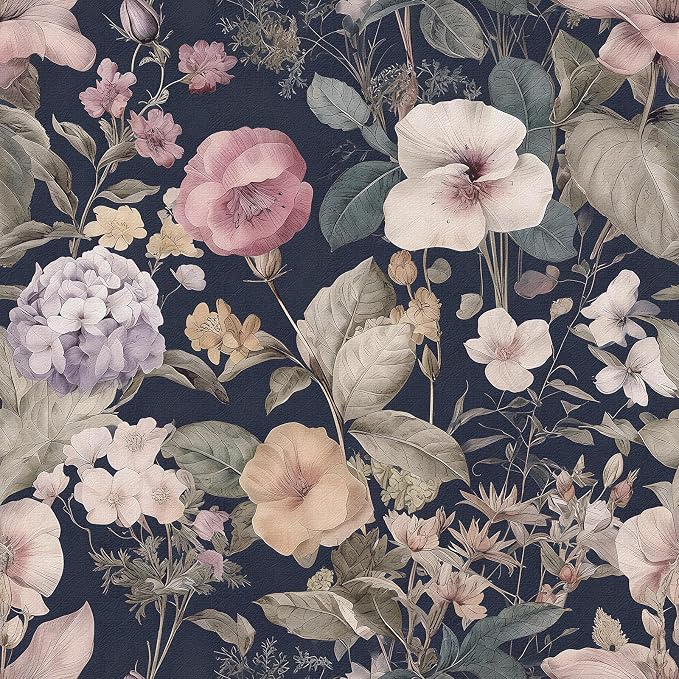 Jeweluck Vintage Floral Peel and Stick Wallpaper Floral Contact Paper 16.9" x 118.1" Dark Flower Wallpaper Peel and Stick Boho Leaf Self Adhesive Removable Wall Paper for Bedroom Decorative Vinyl by Jeweluck