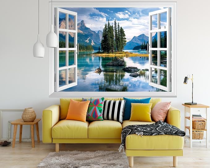 FLFK Fake Window Wall Mural - Trees in The Lake Faux Window Wall Decal for Wall Decor, Peel and Stick Wall Sticker,80"x60",Set of 5 Sheets - Image 3