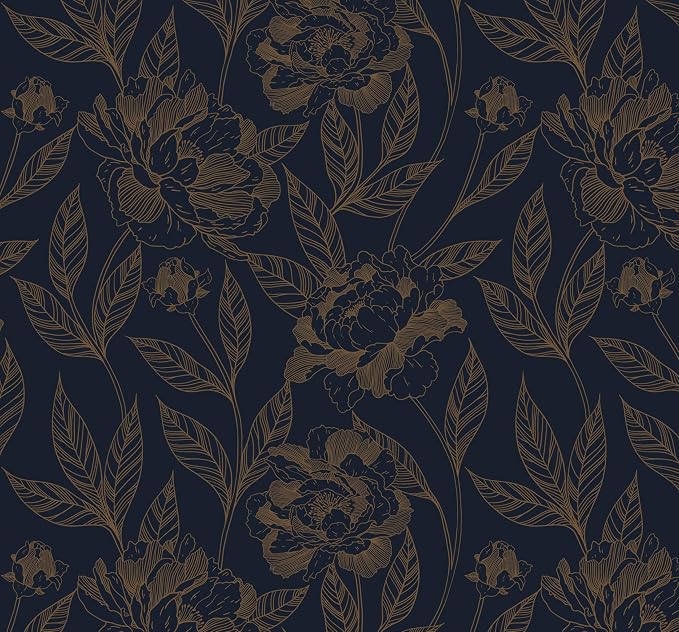 Timeet Peel and Stick Wallpaper Gold and Blue Floral Wall Paper for Bedroom Removable Self Adhesive Elegant Contact Paper Decor 17.7In × 78.7In by Timeet