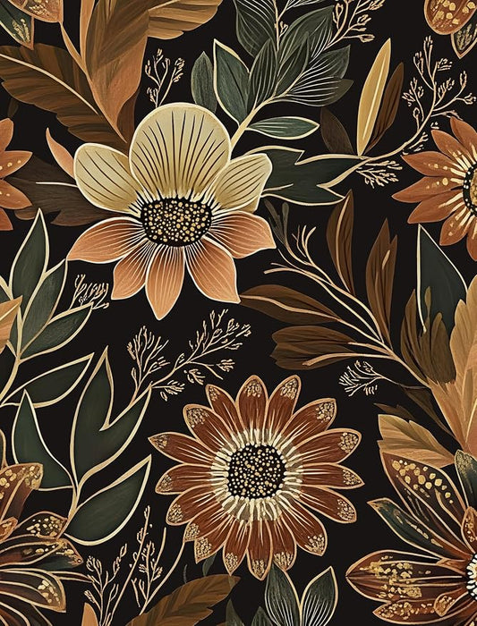 Laatse Boho Dark Black Gold Floral Wallpaper Peel and Stick 17.5"x197" | Self Adhesive/Removable/Waterproof/Thick Vinyl Contact Paper for Bathroom Bedroom Shelf Cabinet Drawer,Prepasted,Easy Peel by Laatse
