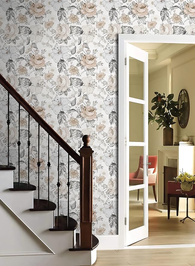 Hopepak Floral Peel and Stick Wallpaper for Bedroom Modern Farmhouse Flower Wall Paper Self Adhesive Removable Contact Paper for Cabinets Bathroom Nursery Shelf Drawer 15.5'' x 78.7'' - Image 8