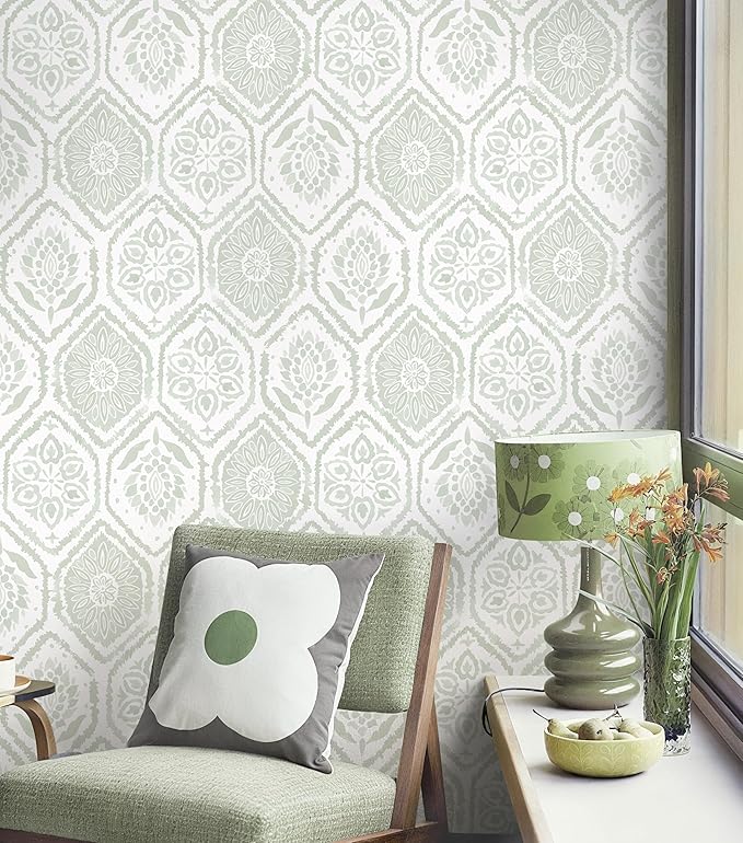 HeloHo Peel and Stick Wallpaper Green Contact Paper Boho Wall Paper Modern Geometric Removable Self Adhesive Wallpapers for Bedroom Bathroom Cabinet Waterproof Decor Vinyl Rolls 78.8" X 17.3" - Image 2