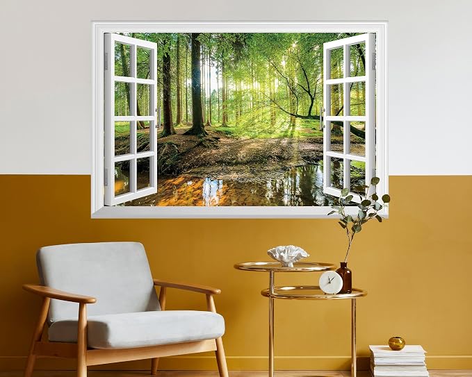 FLFK Fake Window Wall Mural - Forest Jungle Faux Window Wall Sticker for Wall Decor, Stick and Peel Wall Decals,48"x32",Set of 2 Sheets - Image 5