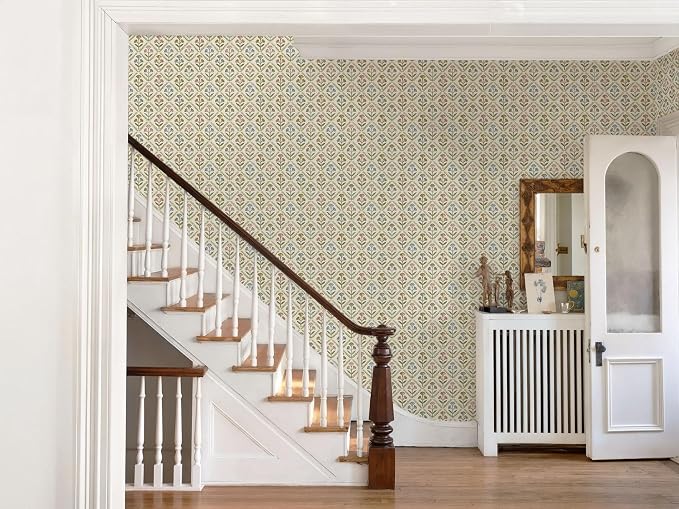 Dimoon Vintage Peel and Stick Wallpaper Retro Botanical Contact Paper Farmhouse Wallpaper Cottage Renter Friendly Removable Geometric Wall Paper for Bathroom Kitchen Textured Vinyl 17.3''x394'' - Image 8