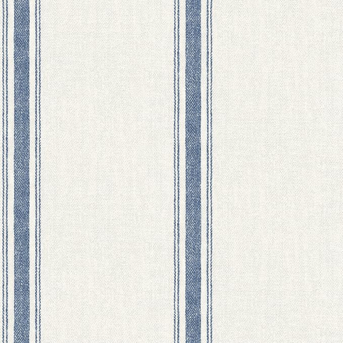 Chesapeake Blue Linette Fabric Stripe Wallpaper, 3115-12462 by Chesapeake