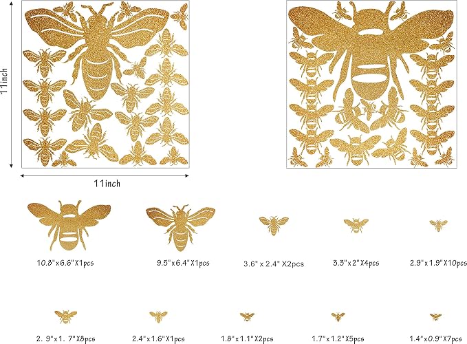 Bee Wall Decals Honeybee Wall Decor Golden Bees Art Stickers Peel and Stick | gold bee decor for walls, wall decal, gold removable vinyl arts mural, self adhesive wallpaper, for living room kids bedroom - Image 2