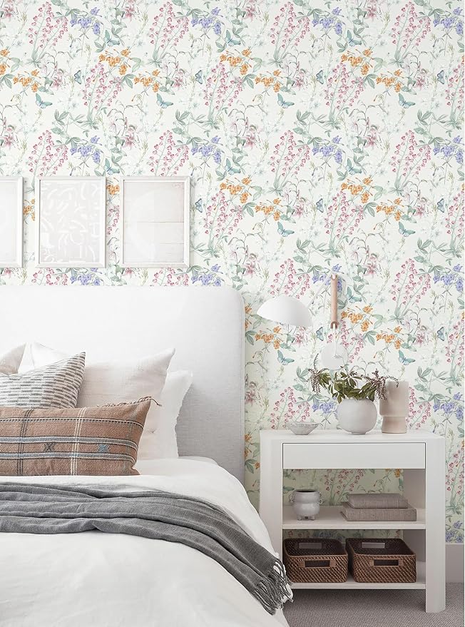 Dimoon 78.7"x17.3" Floral Wallpaper Beige Peel and Stick Wallpaper Cream Neutral Boho Contact Paper Botanical Wildflower Morden Cottage Renter Friendly Bathroom Flower Kitchen Self Adhesive Vinyl - Image 4