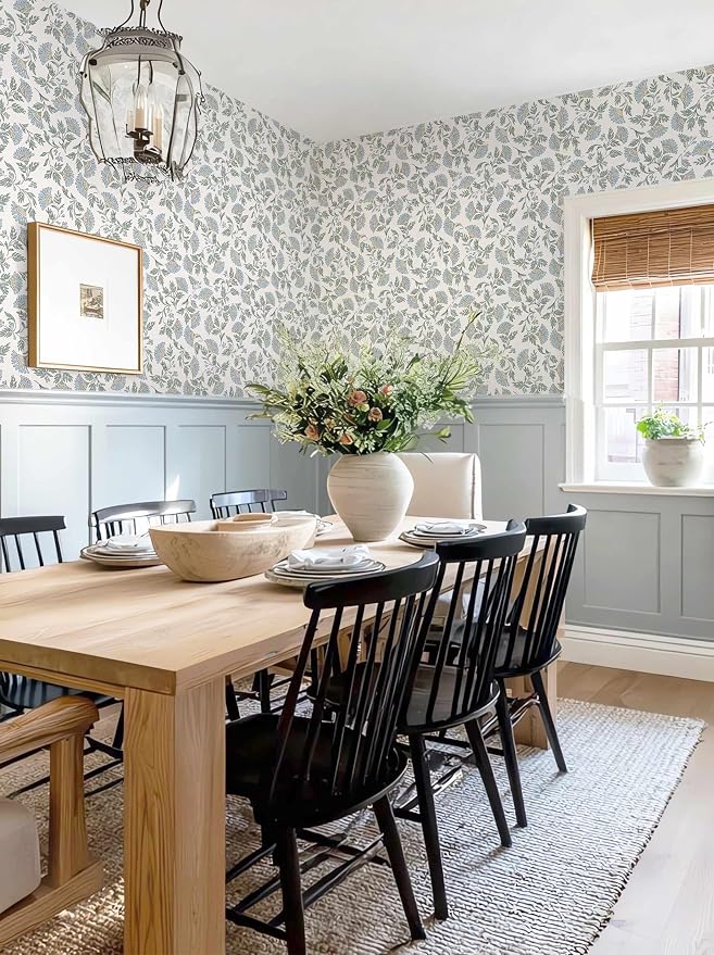 Floral Peel and Stick Wallpaper Blue Contact Paper Morden Cottage 197×17.3" | Grandma Chic Cute Wallpaper Small Flower Renter Friendly Removable Boho White Wall Paper for Bathroom Bedroom Vinyl - Image 6