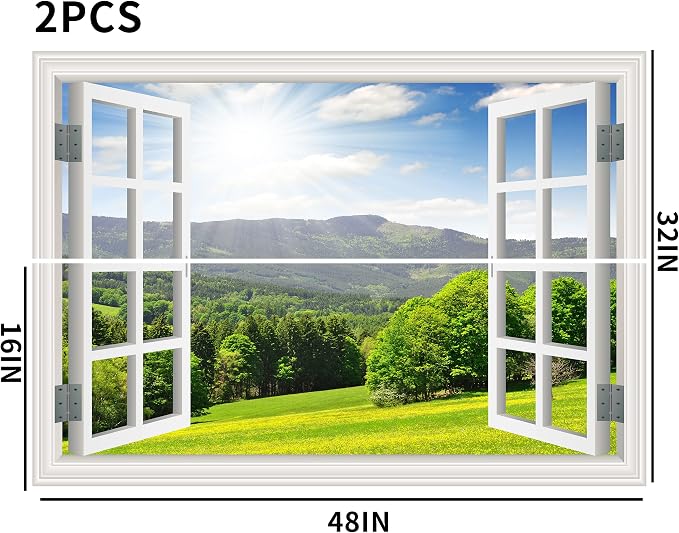 FLFK Fake Window Wall Sticker - Landscape Faux Window Wall Mural for Wall Decor, Stick and Peel Wall Decals,48"x32",Set of 2 Sheets - Image 4