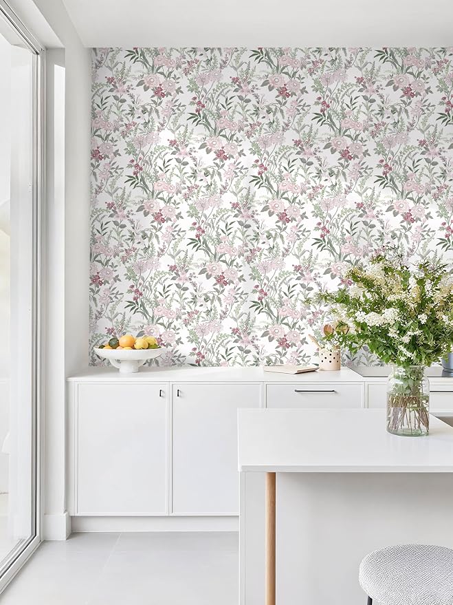 Dimoon 78.7"x17.3" Vintage Wallpaper Floral Peel and Stick Wallpaper Boho Contact Paper White Pink Green Cute Flower Removable Wall Paper Renter Friendly Kitchen Shelf Bathroom Self Adhesive Vinyl - Image 7