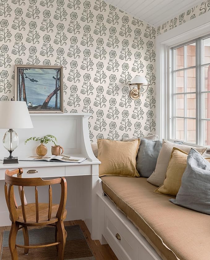 Dimoon Vintage Peel and Stick Wallpaper Beige Taupe Floral Contact Paper 17.3''x362'' Retro Cottage Wallpaper Boho Removable Renter Friendly Embossed Wall Paper for Bathroom Bedroom Decor Vinyl - Image 2