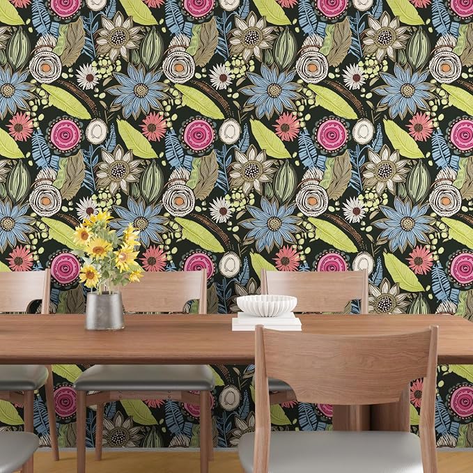 Laatse Boho Wallpaper Peel and Stick 17.5"x118", Dark Green Contact Paper | Self Adhesive/Removable/Waterproof/Thick Vinyl Wall Paper for Bathroom Bedroom Shelf Cabinet Drawer,Prepasted,Easy Peel - Image 5
