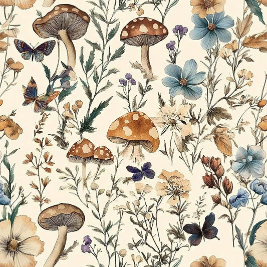 Froluya Mushroom Wallpaper Peel and Stick Vintage Floral 16.9" x 590.5" | Boho Floral Contact Paper Peel and Stick Mushroom Forest Self Adhesive Removable Wall Paper for Bathroom Cabinets Liner Vinyl by Froluya