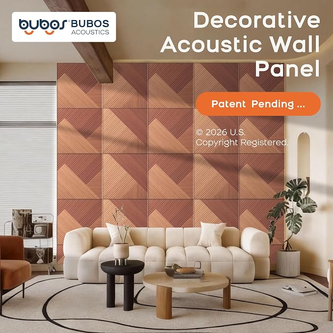 BUBOS 6-Pack Acoustic Panels, Wood Grain Sound Absorbing Panels, 23.6"x23.6" | Peel and Stick, for Home Office, Studio & Wall Decor Sound Treatment, Wall Panels for Noise Reduction & Stylish Room - Image 2