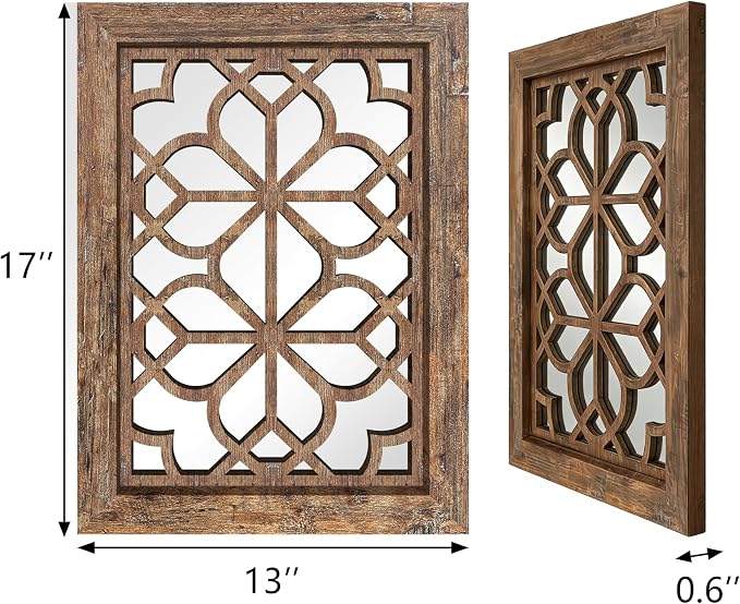 Set of 2 13x17 Inch Rectangular Shatterproof Decorative Wall Mirrors, Boho Farmhouse Rustic Vintage Grey Accent Mirrors for Living Room, Bedroom, Entryway & Home Wall Decor，Maroon - Image 2