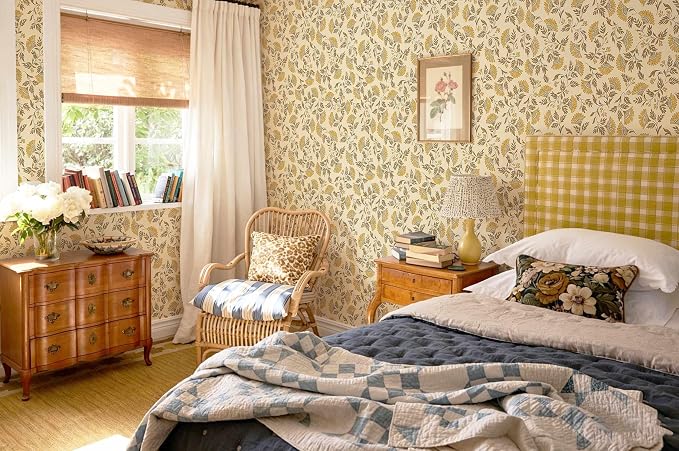 Dimoon Vintage Peel and Stick Wallpaper Floral Contact Paper Farmhouse 197×17.3" | Grandma Chic Cute Yellow Flower Wallpaper Renter Friendly Removable Wall Paper for Bathroom Kitchen Vinyl - Image 6