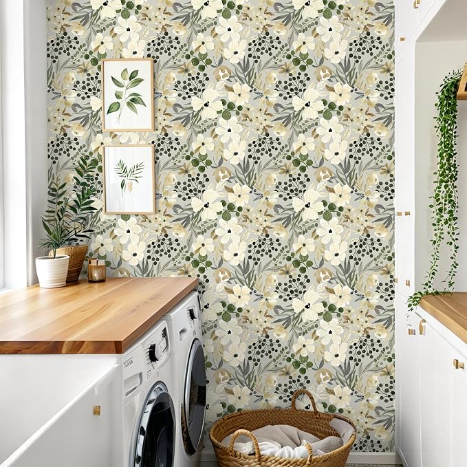 Toduso Floral Peel and Stick Wallpaper Boho Wallpaper Removable Wall Paper Vintage Botanical Contact Paper Waterproof for Bedroom Bathroom Living Room Decor Self-Adhesive Vinyl 17.3''x196.8'' - Image 3