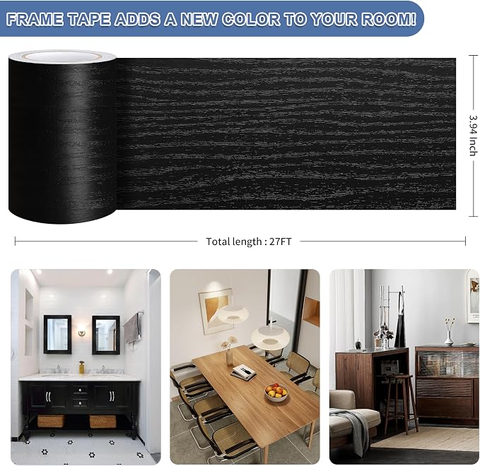 TIANLDD 27 FT Wood Grain Wallpaper Border, Removable Waterproof Mirror Border Peel and Stick,Bathroom Mirror Frame Border.（Black） - Image 3