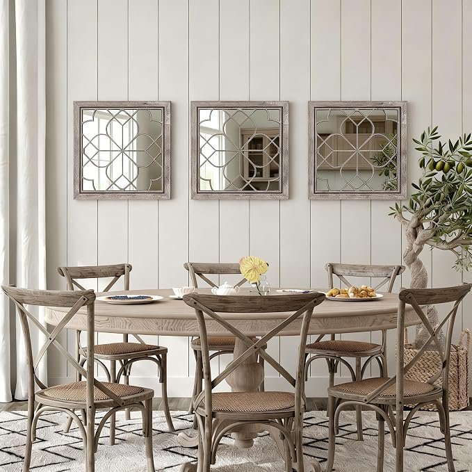 Set of 2 18 Inch Large Square Brown Window Pane Wall Mirrors, Shatterproof Rustic Farmhouse Boho Vintage Accent Mirrors for Living Room, Bedroom, Bathroom, Entryway & Home Decor - Image 7