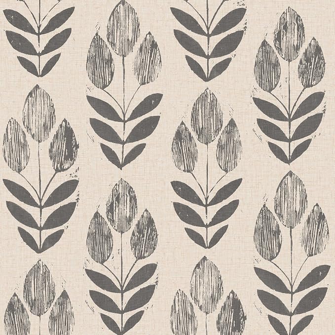 NuWallpaper Folk Tulip Peel and Stick Wallpaper, Neutral, Textured Removable Wallpaper, 20.5 in x 18 ft by NuWallpaper