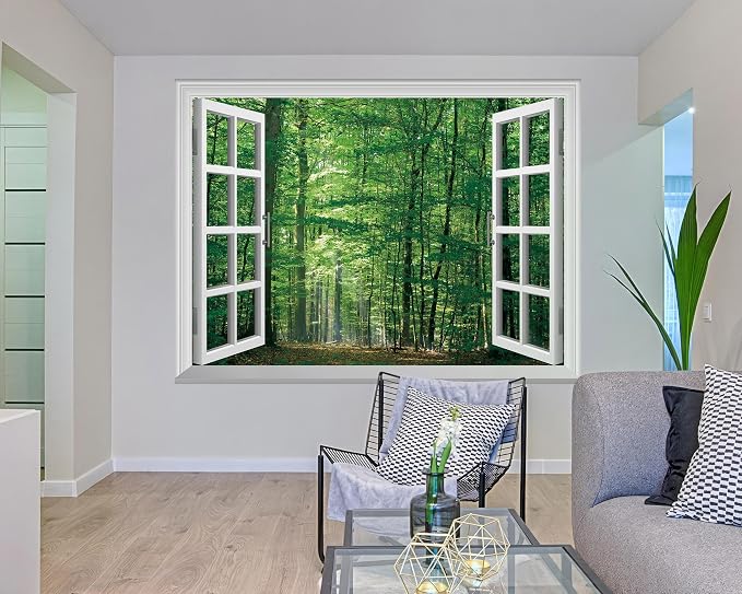 FLFK Fake Window Wall Mural - Jungle Faux Window Wall Sticker for Wall Decor, Stick and Peel Wall Decals,80"x60",Set of 5 Sheets - Image 5