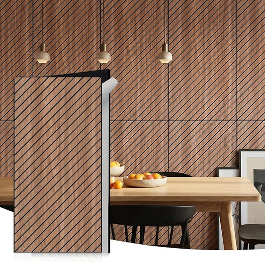 WoveN SounD Acoustic Wall Panels, Teak, 10 Pack, 47.2x23.6 in | Self-Adhesive, Peel and Stick, NRC 0.95, Premium Sound, Echo Proof, Slat Decor, Studio, Home, Office, Media Room by WovenSound