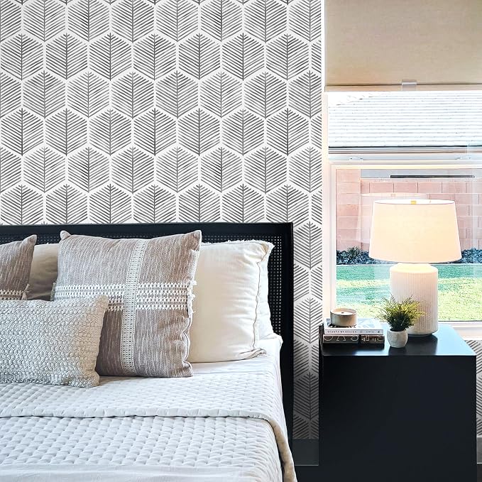 MelunMer Grey Modern Peel and Stick Wallpaper Boho Removable 17.3''×787'' | Dark Grey Contact Paper Self Adhesive Wallpaper for Bedroom/Bathroom Waterproof Geometric Contact Paper for Cabinets Drawer - Image 2